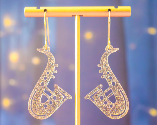 Glitter Saxophone Earrings