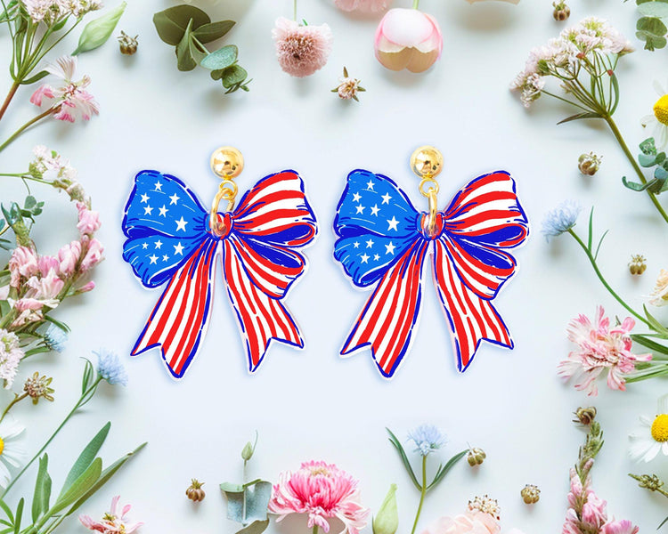 Acrylic Bow 4th of July Earrings