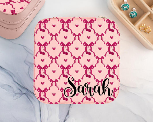 Custom Cherry Bows Travel Jewelry Box