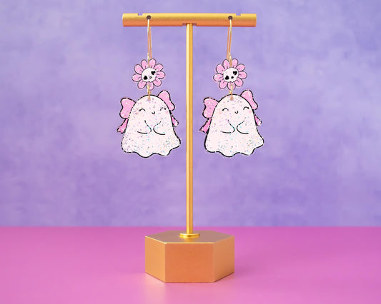 Cute Pink Bow Ghost Earrings