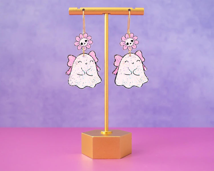 Cute Pink Bow Ghost Earrings