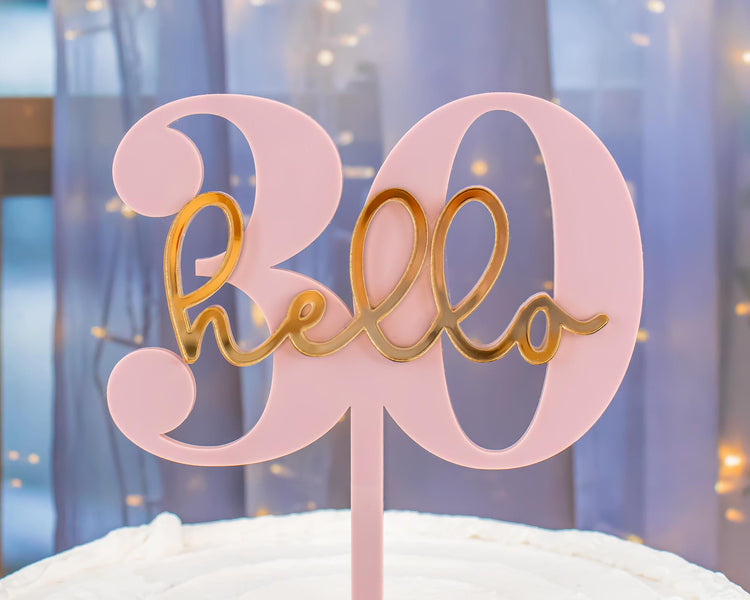 Custom Number Acrylic Birthday Cake Topper, Script Hello 30, 40, 50