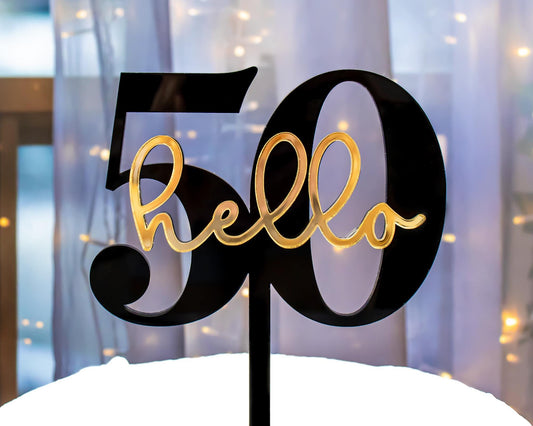 Custom Number Acrylic Birthday Cake Topper, Script Hello 30, 40, 50