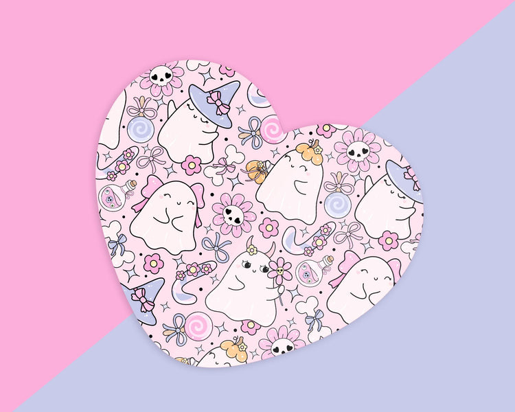 Cute Ghosts Pastel Heart Acrylic Coaster