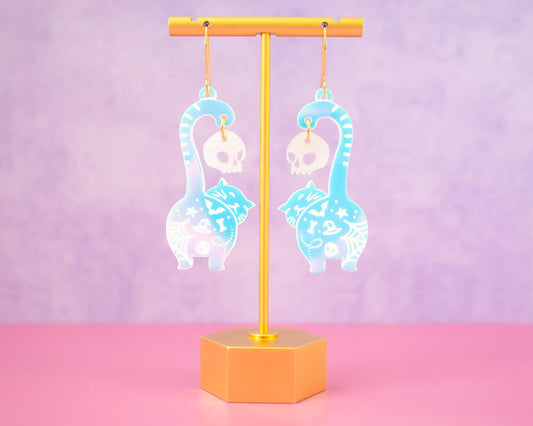 Holographic Cat Skull Earrings