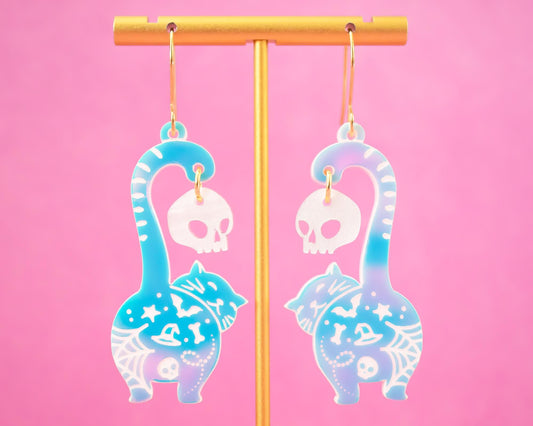Holographic Cat Skull Earrings