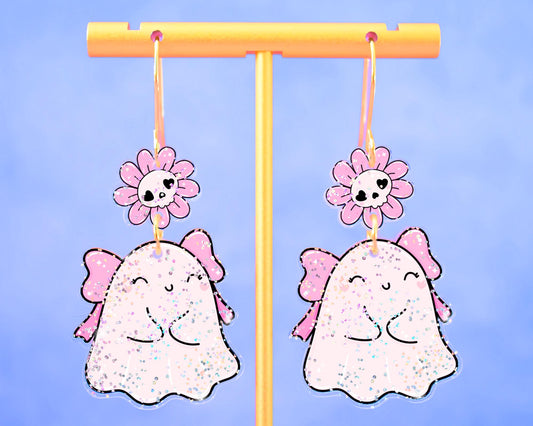 Cute Pink Bow Ghost Earrings