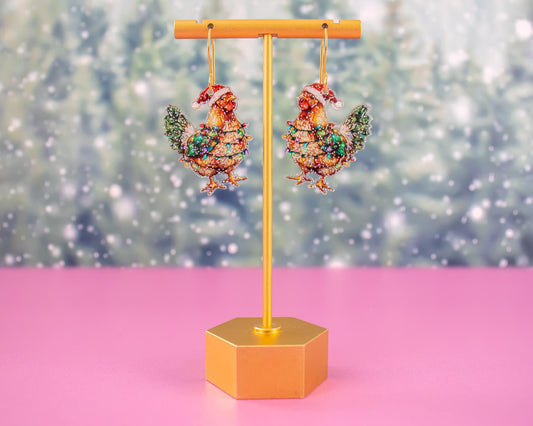 Glitter Christmas Chicken Earrings