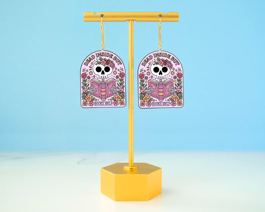 Dead Inside But Books Help Skeleton Earrings