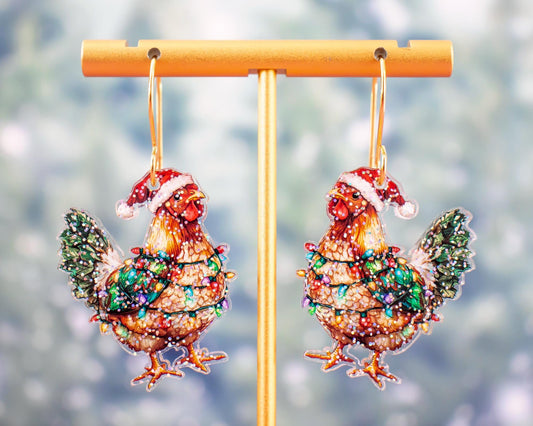 Glitter Christmas Chicken Earrings
