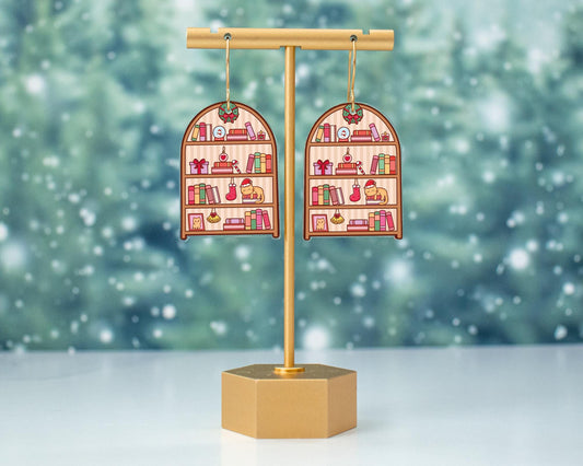 Christmas Cat Bookshelf Earrings