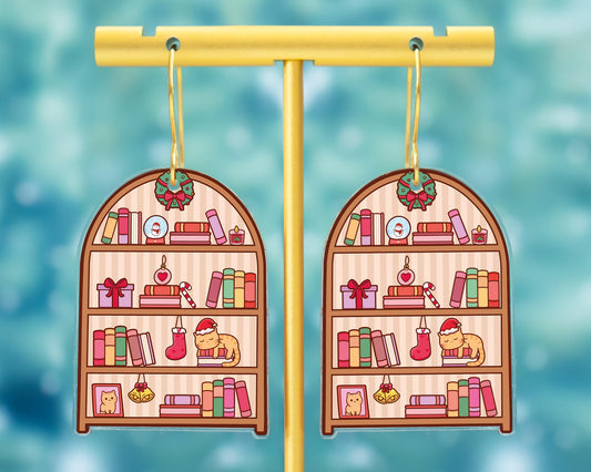 Christmas Cat Bookshelf Earrings