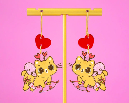 Cupid Cat Valentines Earrings