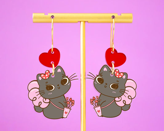 Valentines Cupid Cat Earrings