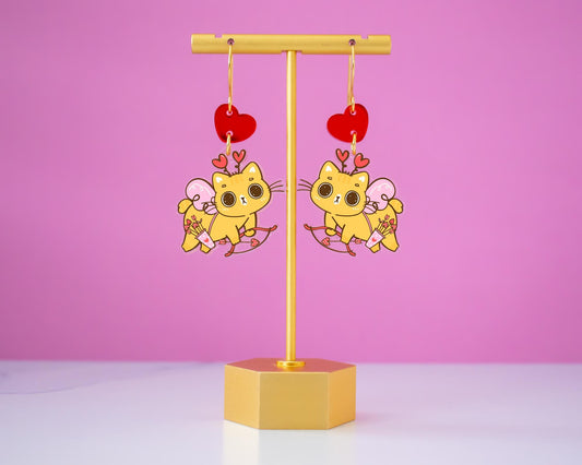 Cupid Cat Valentines Earrings