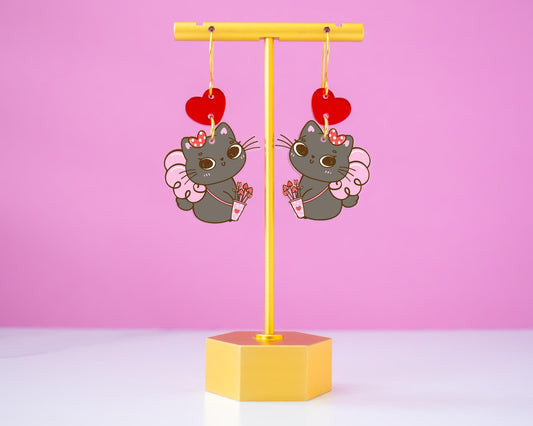 Valentines Cupid Cat Earrings