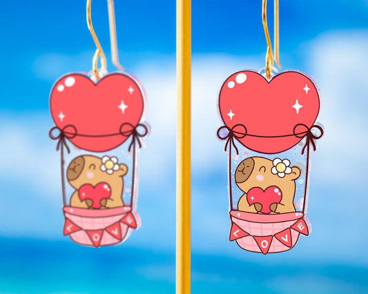 Capybara Hot Air Balloon Valentines Earrings