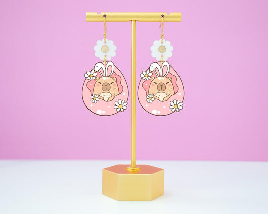 Capybara Flower Easter Egg Earrings