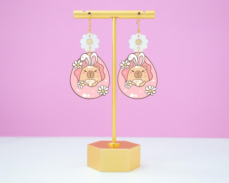 Capybara Flower Easter Egg Earrings