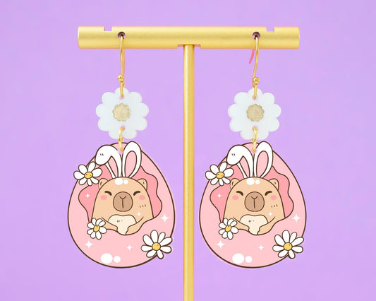 Capybara Flower Easter Egg Earrings