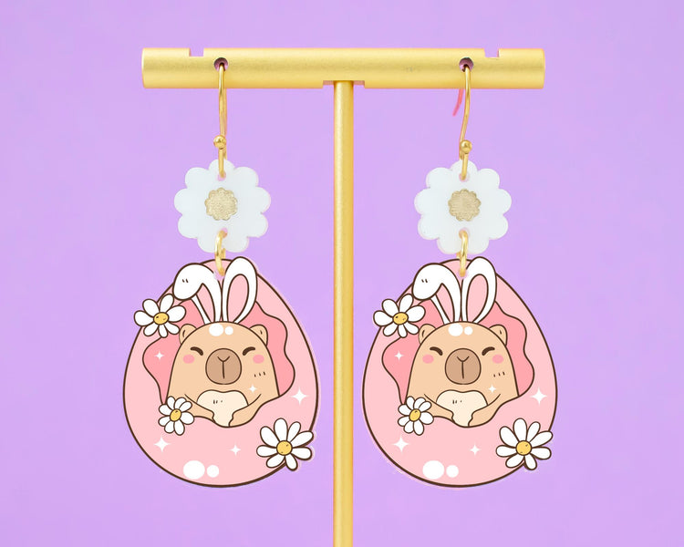Capybara Flower Easter Egg Earrings