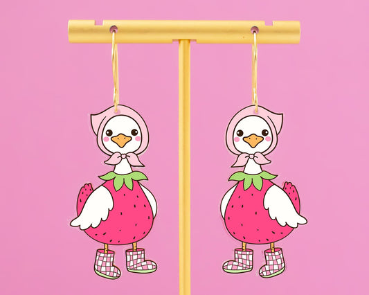 Strawberry Goose Earrings