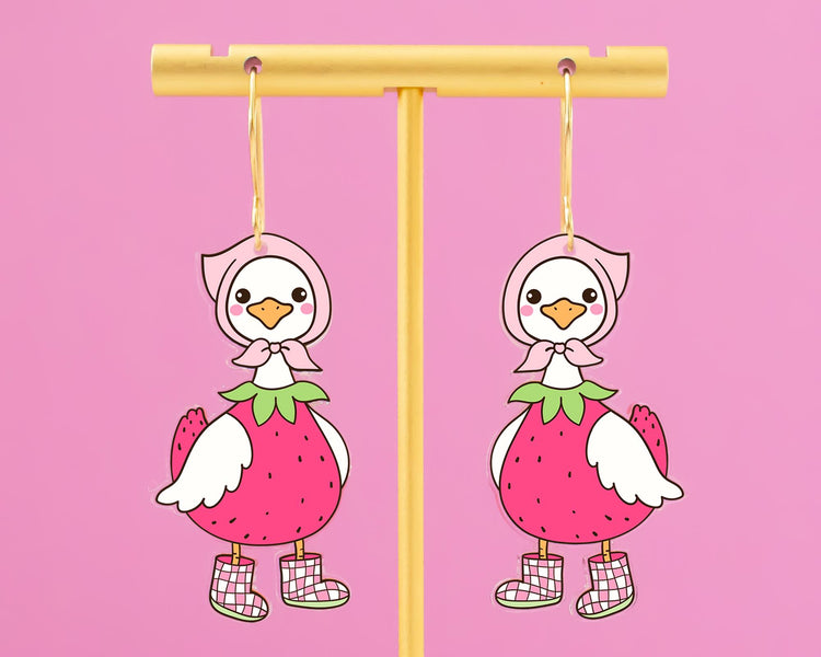 Strawberry Goose Earrings