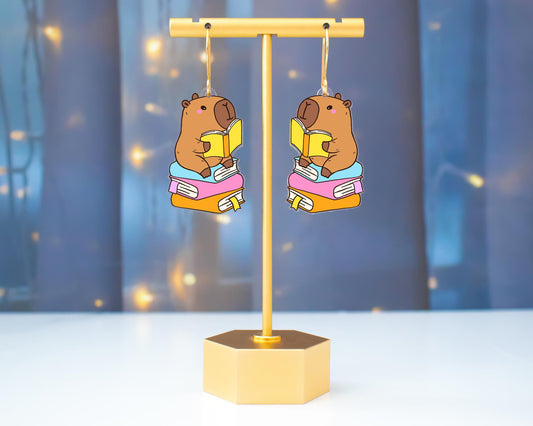 Capybara Book Earrings