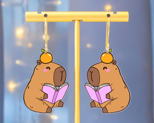 Capybara Reading A Book Earrings