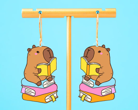 Capybara Book Earrings