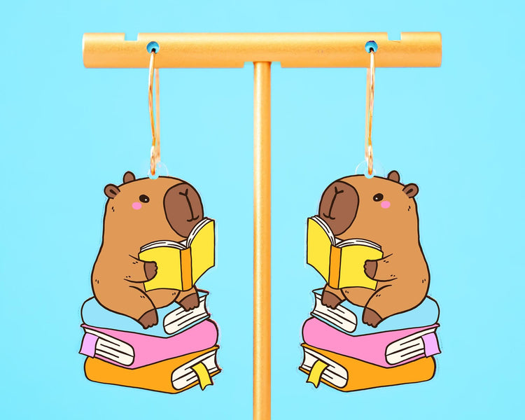 Capybara Book Earrings