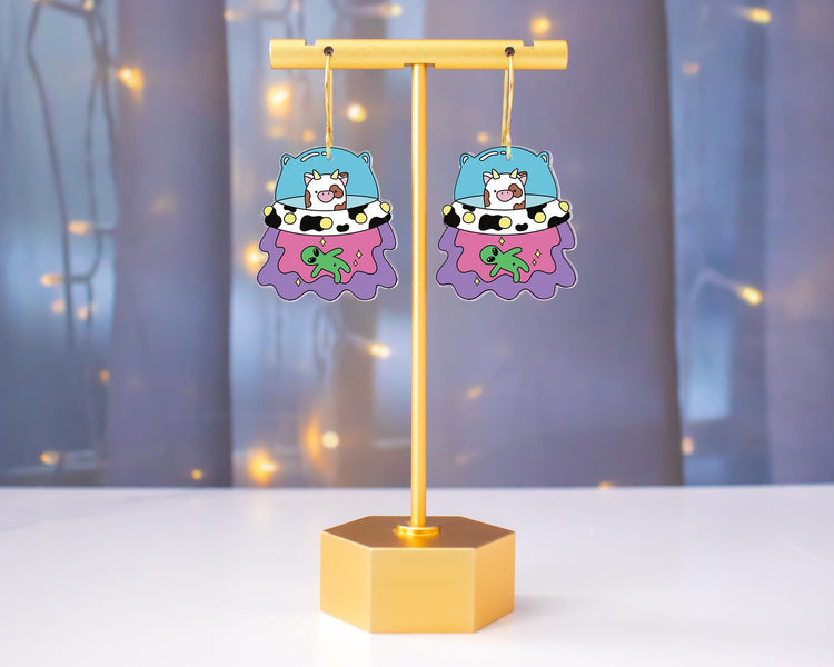 Cow Alien UFO Earrings