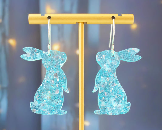 Blue Glitter Bunny Earrings