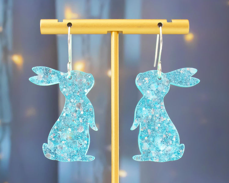 Blue Glitter Bunny Earrings