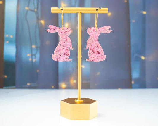 Pink Glitter Bunny Earrings