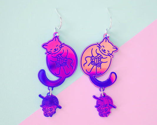 Crochet Cat Holographic Earrings