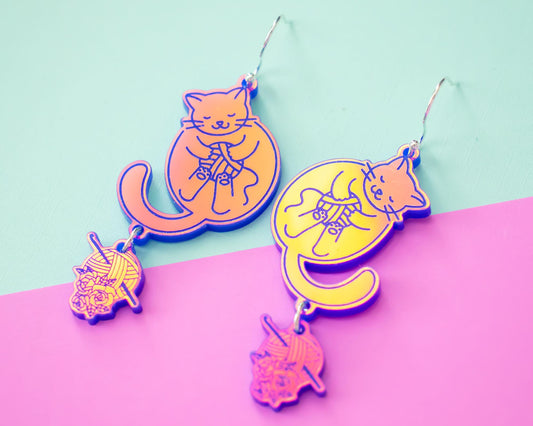 Crochet Cat Holographic Earrings