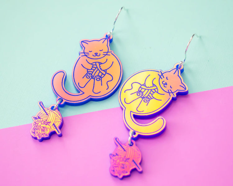 Crochet Cat Holographic Earrings