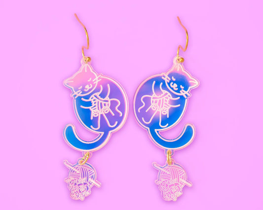 Holographic Crochet Cat Earrings