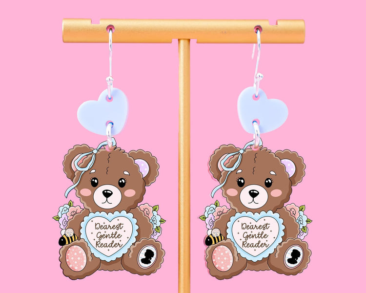Coquette Teddy Bear Book Earrings