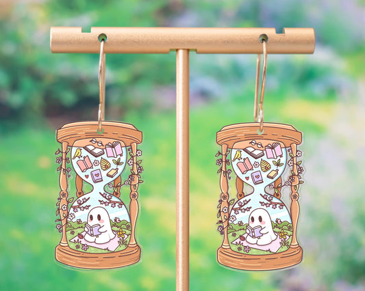 Spring Ghost Reading A Book Hourglass Earrings