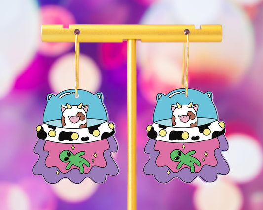 Cow Alien UFO Earrings