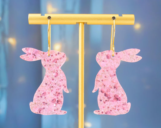 Pink Glitter Bunny Earrings