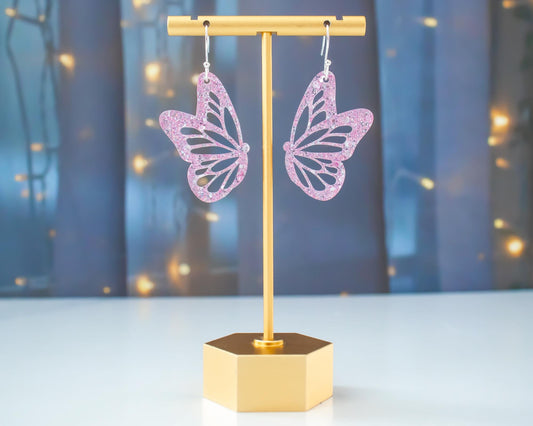 Pink Glitter Butterfly Earrings