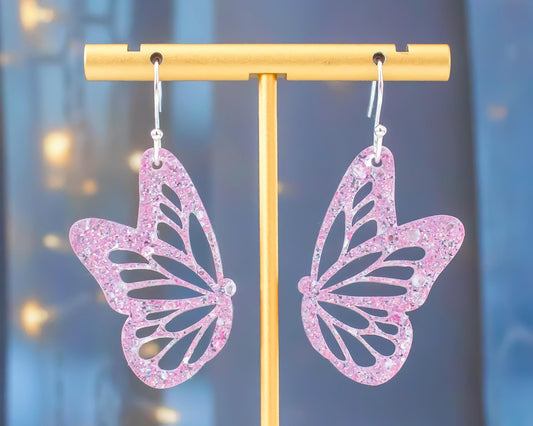 Pink Glitter Butterfly Earrings