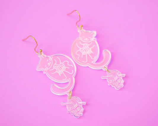 Holographic Crochet Cat Earrings