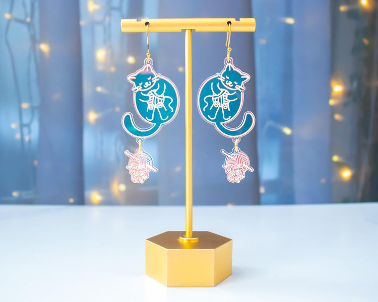 Holographic Crochet Cat Earrings