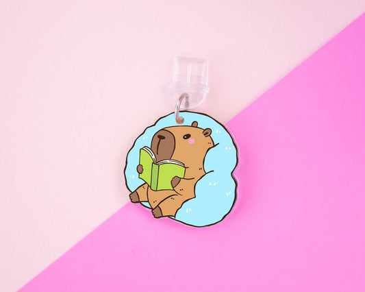 Capybara Reading E-Reader Charm, Dust Plug Phone Charm