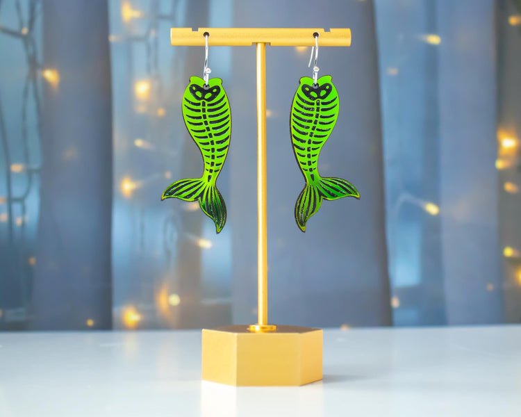 Holographic Skeleton Mermaid Tail Earrings