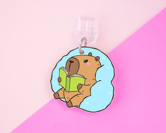 Capybara Reading E-Reader Charm, Dust Plug Phone Charm